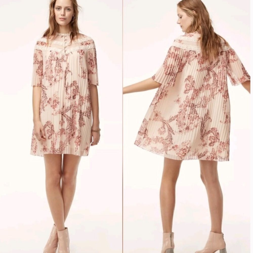 wilfred Rousell floral lace trim pleated peasant dress